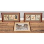 A framed George Cunningham limited edition print along with two framed sets of Lawson Wood prints.