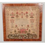 A George IV rosewood framed sampler by Hannah Green, aged 12, dated 1826. 54cm x 54cm.