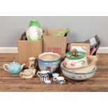 Three boxes of miscellaneous. To include vintage ceramic wash bowls (Palissy, Crown Devon),
