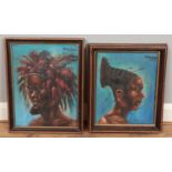 After Irma Stern, a pair of framed oils on canvas, portraits of African tribes people. 39cm x 30cm.