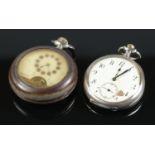 Two pocket watches. To include an 800 silver Brevet (51828) watch, with white enamel dial, Arabic