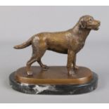 A bronze model of a Labrador dog, raised on marble plinth. Unsigned.