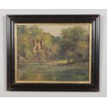 A 19th century framed oil on canvas of a landscape. Titled 'On the Tees' on the reverse. Signature