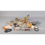 A large quantity of collectables, to include assorted hatpins, 1931-1985 perpetual calendar,