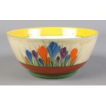 A Wilkinson Ltd Clarice Cliff bowl in the Autumn Crocus design. Diameter 17.5cm. Small repair to