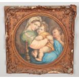 After Raphael, a 19th century ornate framed watercolour depicting Madonna with child and infant John