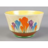 A large Wilkinson Ltd Clarice Cliff sugar bowl in the Autumn Crocus design. Diameter 12.5cm. Good