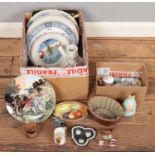 A box of assorted ceramics, to include miniature examples, Wedgwood jasperware, cabinet plates and