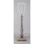 A large Hawksworth, Eyre & Co Sheffield plate table lamp with acanthus leaf decoration. Height to