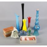 A quantity of miscellaneous. Including observer books, Coalport figure, art glass, etc.