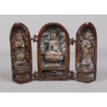 A Chinese bronze triptych shrine.