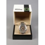 A gents stainless steel Omega Chronostop manual wristwatch. In original box. Chronograph seconds