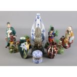 A quantity of ceramics. Including Delft twin handle vase, Staffordshire figures, Moorcroft style