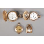 Four gold plated fob/pocket watches, to include Elgin examples.