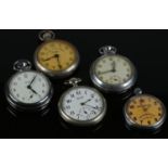 Five vintage pocket watches. To include a Smiths Empire, a Railway Time Keeper Duke, Ingersoll