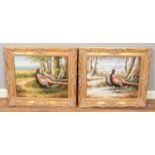 Chris D Howells, a pair of gilt framed oils on canvas, pheasants in different seasonal settings.