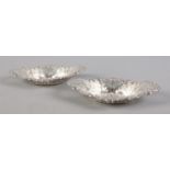 A pair of Edwardian silver pierced lozenge shaped dishes. Assayed Sheffield 1903 by Cooper