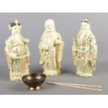 A quantity of miscellaneous. To include three Past Times ceramic oriental style figures, small brass