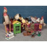 Two boxes of miscellaneous. To include assorted Rooster/chicken wares- book ends, egg house etc