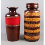 Two large West German vases, in treacle brown (289-47) and red/brown (202-43). Tallest example: