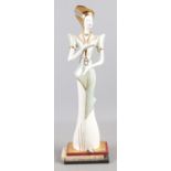 A large Art Deco style Galos ceramic figurine, with blue and gilt highlights - 6380, raised on