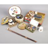 A quantity of miscellaneous. To include vintage tins with buttons, Doverstone 'Heather' plate,