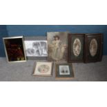Seven framed assorted prints and paintings. To include a original Chinese painting on silk, and