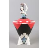 A Lorna Bailey 'Lolita' lidded pot, topped with dancer. Limited edition 4/75, signed to foot. 25cm