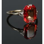 An art deco 14ct Gold ring, set with rectangular orange stone. Size K. Total weight: 1.71g Not