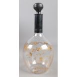 A silver mounted Baccarat scent bottle with gilt decoration. 18.5cm.