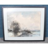 A large framed abstract watercolour of a landscape. Possibly John Fieldhouse. H: 53.5cm W: 70cm.
