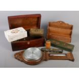 A collection of mainly treen. Includes barometer, boxes, letter rack etc.