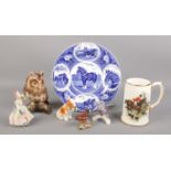 A small collection of assorted ceramics, to include Beswick wren, Sadler hunting scene tankard and