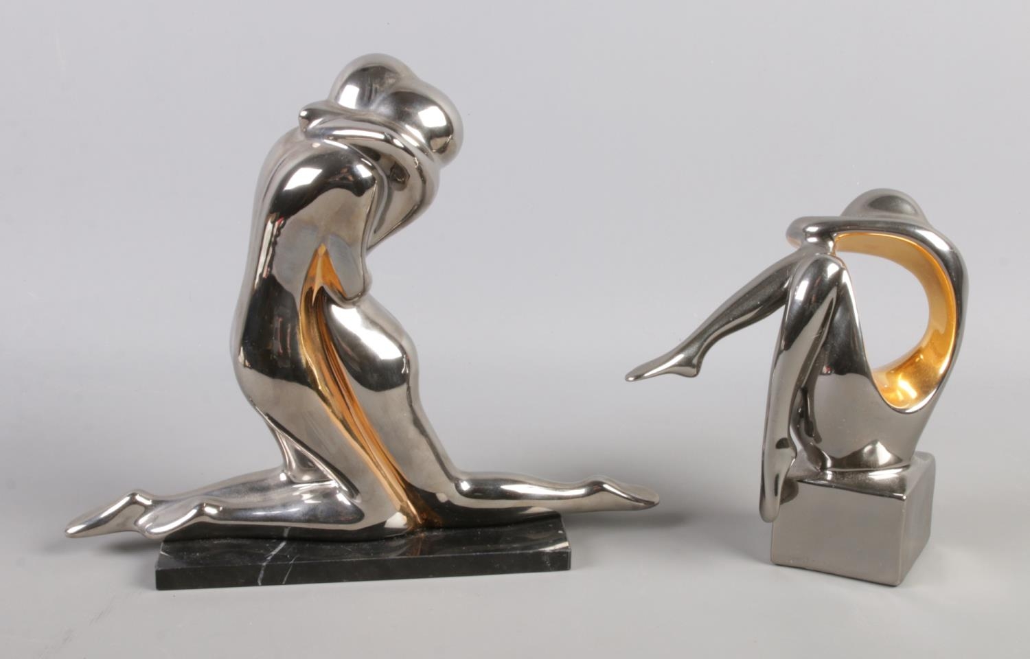Galos - A pair of modern Spanish porcelain figure groups, including embracing couple on marble base.