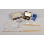 A collection of jewellery. Includes 9ct bracelet (with repair), earrings, necklaces etc.