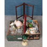 Two boxes of miscellaneous. Includes Poole, lights, Royal Doulton, tray etc.