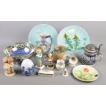 A collection of ceramics. Includes West German plates, Newhall bowl, Goebel, Limoges, Royal