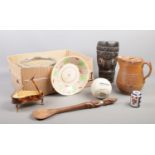 A quantity of miscellaneous. To include cut glass bowl, leather ball, alabaster stand inkwell, grand