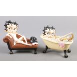 Two Betty Boop figures by King Features Syndicate. Tallest: H:18.5cm. Crack on arm of Betty on