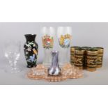 A box of assorted glassware. To include a Wedgwood Queen Elizabeth Silver Jubilee goblet, five green