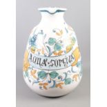 A very large ceramic jug, 'Aqua Sorgiva' (Spring Water). Marked 'L'antica di deruta 768/42' to the