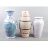 Three large ceramic vases. To include a mid century Italian style vase with central blue decoration,