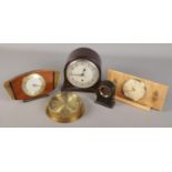 Five vintage clocks. Includes Enfield bakelite example, Metamec etc.