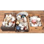 Three boxes of miscellaneous. Includes Royal Doulton willow, Carlton Ware, carnival glass etc.