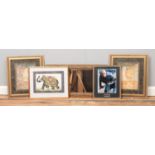 A collection of framed pictures and a gilt framed mirror. Includes Indian elephant watercolour,