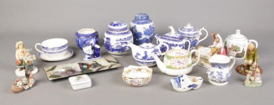 A quantity of assorted ceramics, to include blue and white examples, lidded ginger jars and Minton