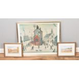 After LS Lowry (1887-1976); A large framed print depicting 'A Street In Clitheroe'. Printed by the