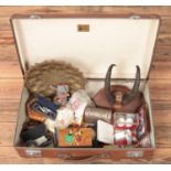 The Globe Trotter vintage suitcase with contents of collectables. Includes mounted antlers,