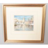 John Rudkin, framed watercolour. Landscape scene. (11cm x 14cm)