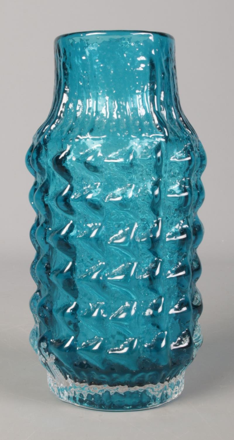 A Geoffery Baxter for Whitefriars narrow neck 'Pineapple' vase in Kingfisher Blue. 18cm high.